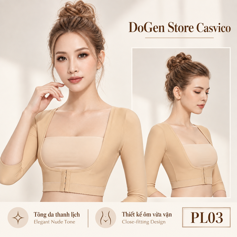 Người mẫu mặc áo gen bắp tay PL03 màu da ở góc chính diện và góc nghiêng