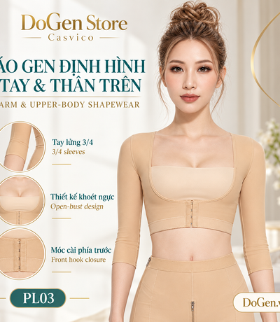 Áo gen bắp tay PL03 màu da với tay lửng, phần ngực hở và móc cài trước