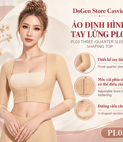 Áo gen bắp tay PL03 màu da có cổ chữ U, tay lửng và móc cài trước
