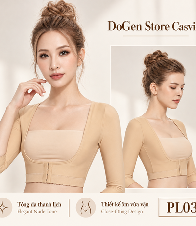 Người mẫu mặc áo gen bắp tay PL03 màu da ở góc chính diện và góc nghiêng