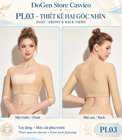 Mặt trước và mặt sau áo gen định hình bắp tay PL03 Casvico màu da