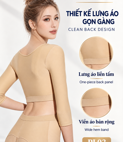 Mặt sau áo gen PL03 Casvico màu da với lưng áo liền tấm và viền áo bản rộng