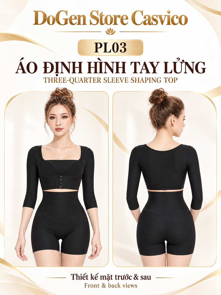 Mặt trước và mặt sau áo gen bắp tay PL03 màu đen