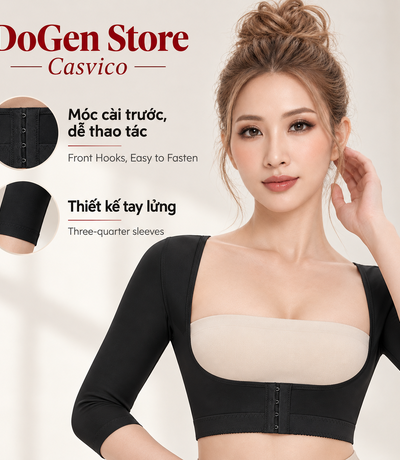 Chi tiết móc cài trước và tay lửng của áo gen bắp tay PL03 màu đen