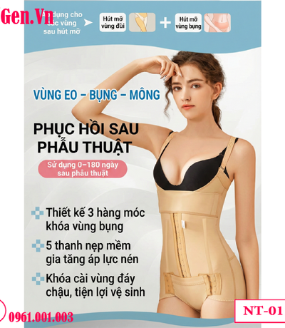 Gen định hình sau hút mỡ eo lưng bụng - Móc Cài Trước Siết Bụng Dưới, Mở Đáy Tiện Lợi | DoGen.Vn