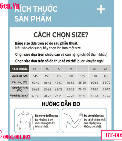 Áo Gen Định Hình Bắp Tay Thân Trên BT-005 – Hỗ Trợ Giữ Form Sau Phẫu Thuật, Ôm Gọn Ngực & Lưng