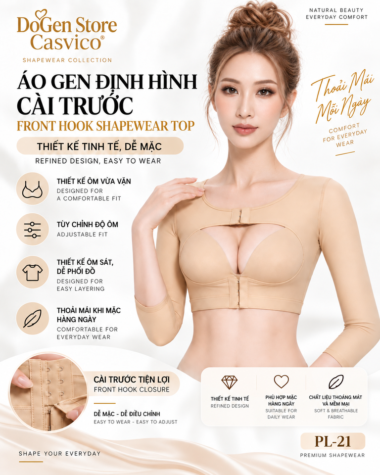 Chi tiết móc cài trước áo gen định hình PL21 Casvico