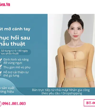 Áo gen y tế định hình tay và nách có nhiều nấc cài điều chỉnh mức độ ép linh hoạt.