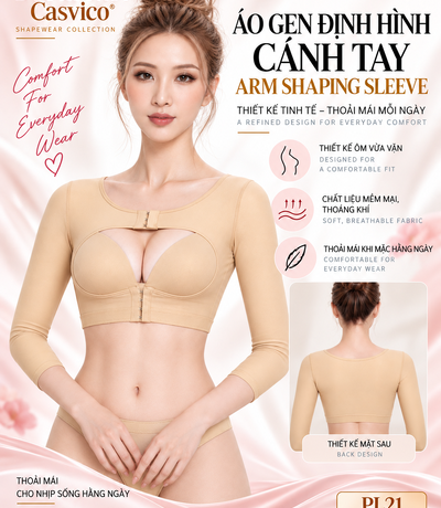 Áo gen định hình bắp tay PL21 Casvico thiết kế hở ngực và cài trước