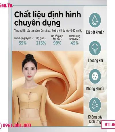 Áo gen cánh tay nâng đỡ vòng 1 định hình form lưng thẳng tắp.