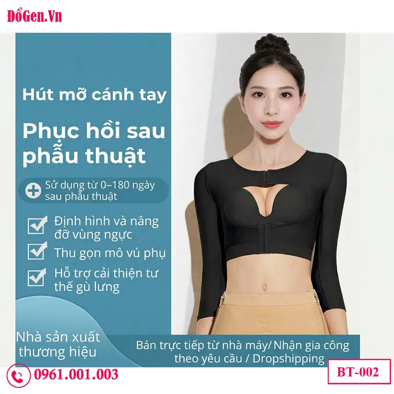 Áo ép tay sau phẫu thuật thẩm mỹ giữ vững form tay săn chắc và chống chảy xệ da.