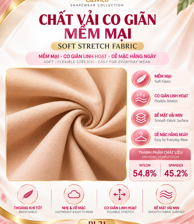 Chất liệu áo gen PL21 Casvico với 54,8% Nylon và 45,2% Spandex