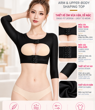 Áo gen định hình bắp tay và thân trên PL21 Casvico màu đen mặt trước