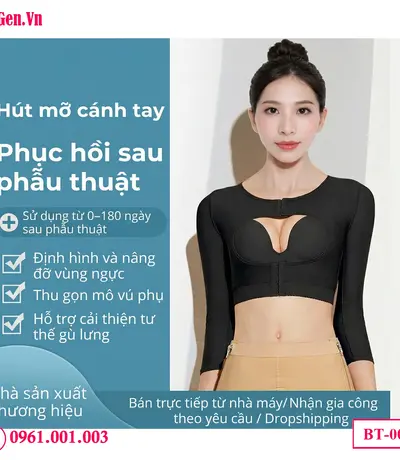 Áo ép tay sau phẫu thuật thẩm mỹ giữ vững form tay săn chắc và chống chảy xệ da.