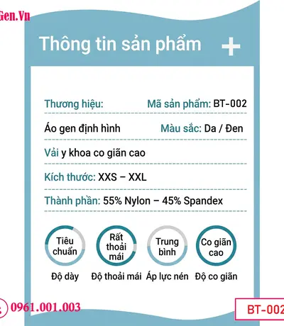 thông tin Áo Gen Bắp Tay Nách Lưng BT-002 Chuyên Dụng Sau Hút Mỡ | ĐồGen.Vn