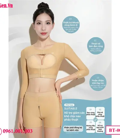 Áo gen bắp tay khoét ngực kết hợp viền ren mềm mại nâng đỡ bầu ngực hiệu quả.