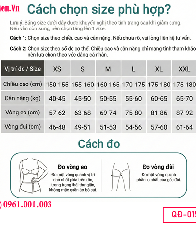 bảng size kích thước Quần gen y khoa sau hút mỡ giúp giảm sưng và định hình cơ thể