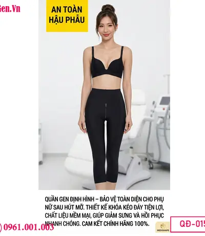 Quần gen sau hút mỡ cao cấp khóa kéo trước giúp ép mỡ đều và hạn chế lồi lõm da