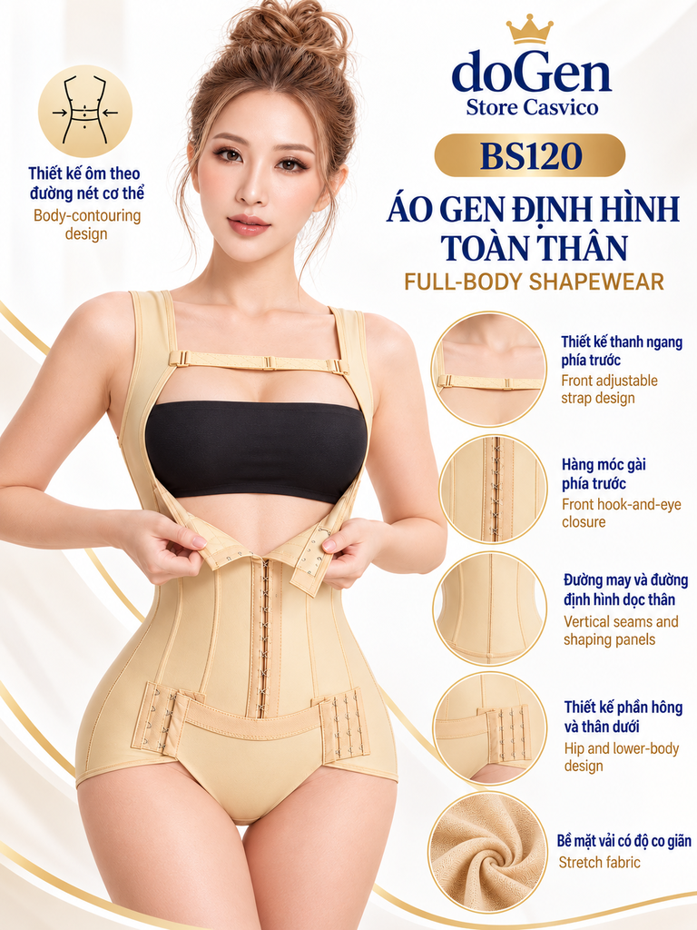 Người mẫu mặc BS120 màu da cùng hình chi tiết dây ngực, móc gài, đường may và vải