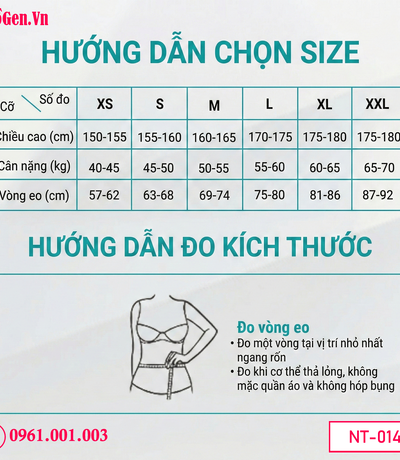 BẢNG SIZE áo gen bụng eo hỗ trợ form dáng đẹp
