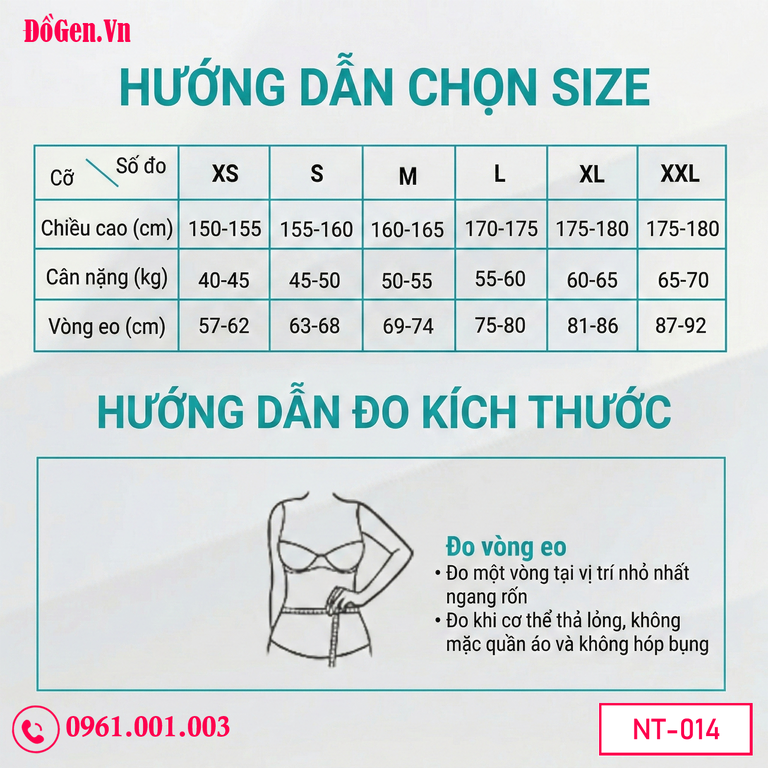 Bảng kích thước Áo Gen Nịt Định Hình Hậu Phẫu Sau Hút Mỡ Chuẩn Y Khoa NT 014 | Giảm Sưng, Siết Form Nhanh – Dogen.vn